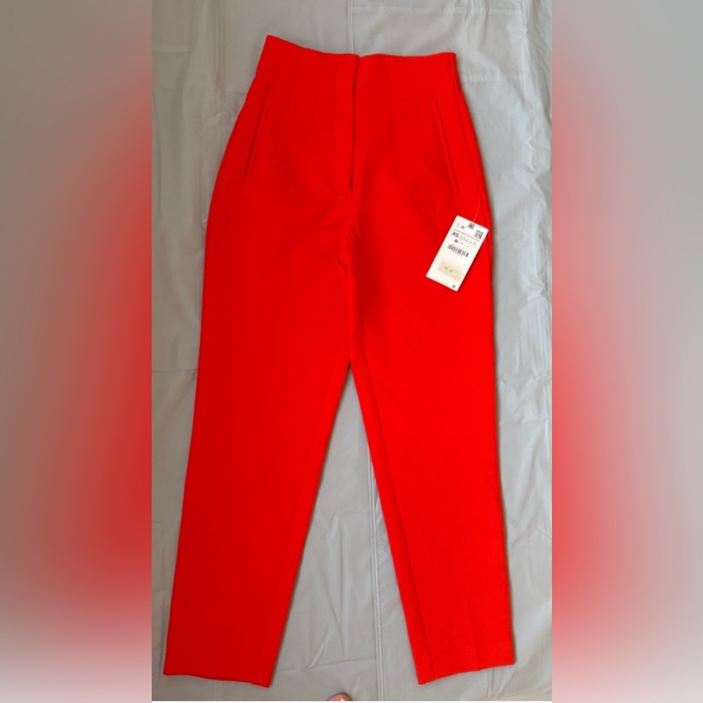Vibrant Red High-Waisted Trousers